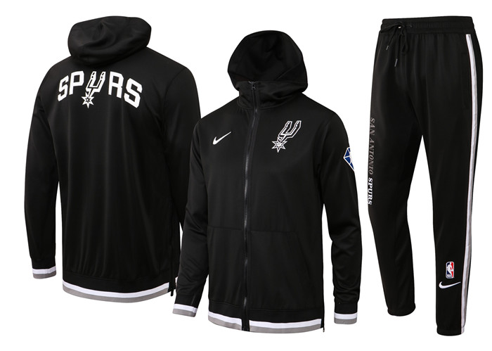 Men's San Antonio Spurs 75th Anniversary Black Performance Showtime Full-Zip Hoodie Jacket And Pants Suit